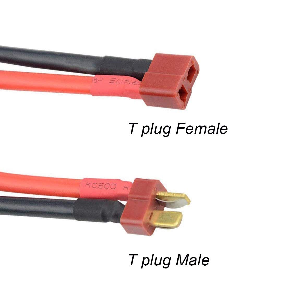 FLY RC 2Pairs T Plug Rc Lipo Battery Charger Cable Compatible with Slash/Rustler/Stampede/Bandit/E Revo RC Car