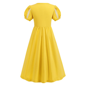 Addacos Girls Renaissance Medieval Dress Princess Costume Halloween Outfits Birthday Party Dress Up Clothes (Yellow, 110 (3-4T))
