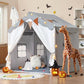 Besrey Kids Tent, Kids Playhouse 2 In 1 With Padded Mat And Lights, Large Play Tent With 2 Doors & 4 Windows, Kids Play Tent Indoor & Outdoor, Toddler Tent For Kids, 51' X35' X 51' (Gray)