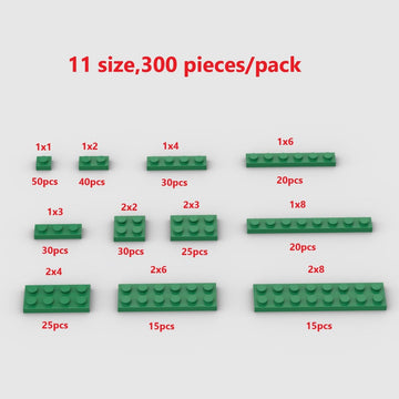300 Piece Green Building Plate Bulk Assortment Pack, Green Small Base Plate Accessories For Building With 12 Size, Compatible Wi