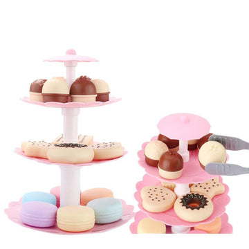 FRECI Food Pretend Play Toy Set Sweet Treats 3-Tier Colorful Cookies Desserts Tower for Kids