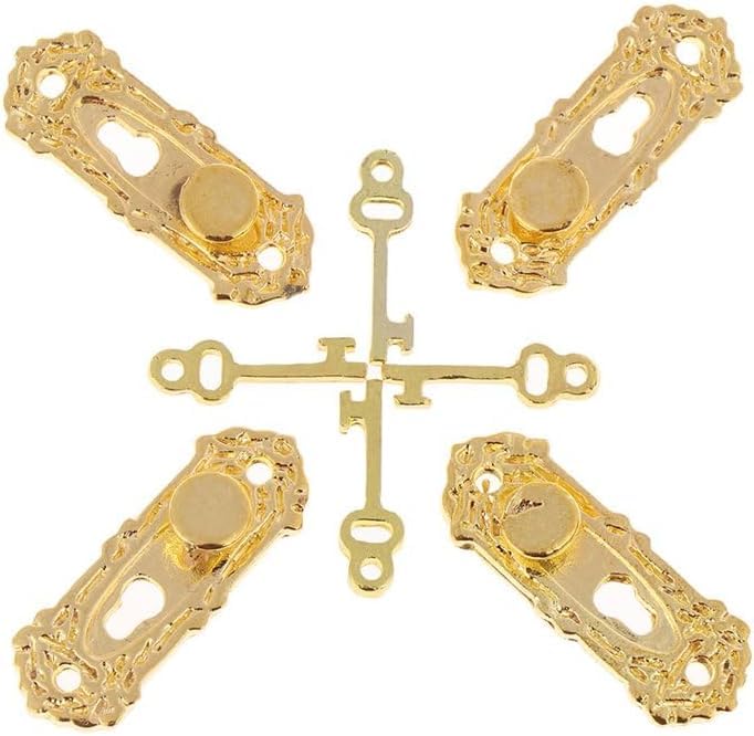4 Set Gold 1/12 Miniature Door Knob Lock And Key Dollhouse Decoration Accessories