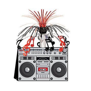 Beistle 1980?? Hip Hop Decorations For Old School Party 80?? Theme Retro Boom Box Centerpiece, 14'', Gray/Black/Red