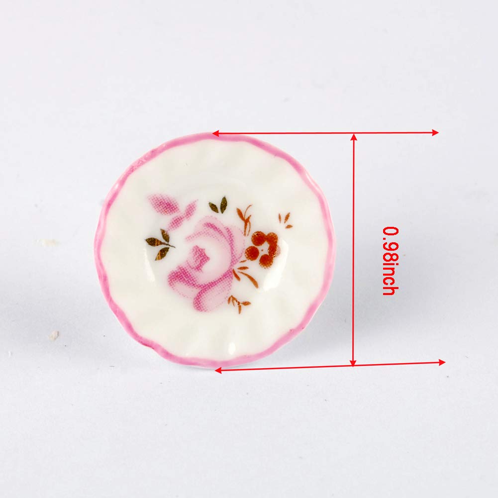 Baenrcy 1 Set 15 Pieces 1:12 Ceramics Tea Cup Set Lovely Dollhouse Decoration Set Dollhouse Kitchen Accessories(#5)