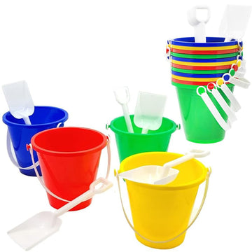 The Dreidel Company Beach Day Playsets (Pack of 12) 5.25'' Sand Bucket Play Set Box Includes, Pail & Shovel Sand Toy for Boys an