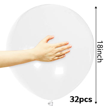 32Pcs White Big Balloons 18 Inch, Round Large Latex Party Balloons For Birthday Wedding Decorations. (White)