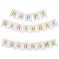 Uorbmaio White Happy Birthday Bunting Banner With Name Banner: Ideal Birthday Party Decorations Favor