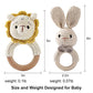 Wooden Baby Rattle Crochet Bunny and Lion Baby Toys Handmade Newborn Toy Early Development Grips Stuffed Animal Organic Rattle (