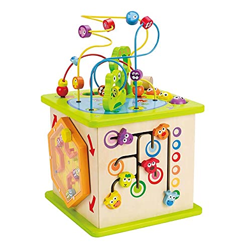 Country Critters Wooden Activity Play Cube By Hape | Wooden Learning Puzzle Toy For Toddlers, 5-Sided Activity Center With Animal Friends, Shapes, Mazes, Wooden Balls, Shape Sorter Blocks And More, 13.78 X 13.78 X 19.69 Inches
