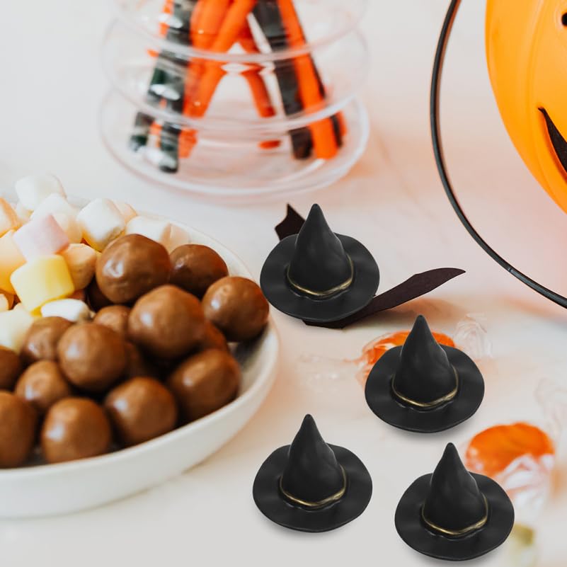 SAFIGLE 12pcs Mini Witch Hats:Tiny Witch Hats Halloween Black Plastic Caps for DIY Crafts, Party Decorations, Dollhouse Props, a