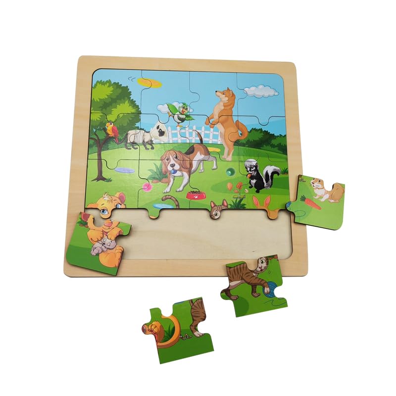 Wooden Jigsaw Puzzle Set Of 3 Pcs, Dino Pets Vehicles Level Up Puzzles Difficulty From 9 Pcs To 16 Pcs 25 Pcs Educational Presch
