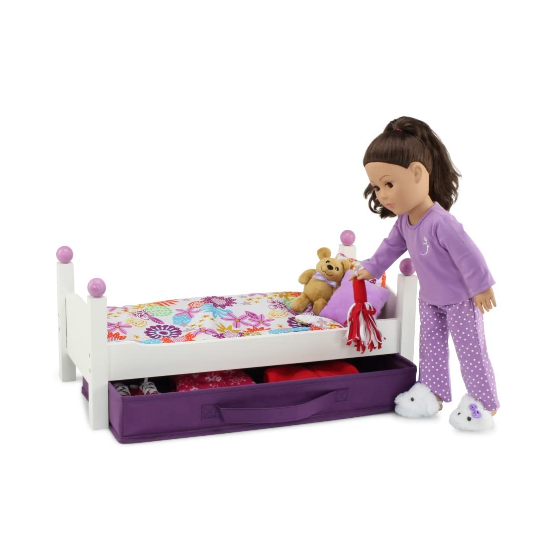 Emily Rose 18 Inch Doll Bed Furniture Gift Set | Single Stackable 18' Doll Bed | Includes Fabric Doll Clothes Storage Bin | Fits 14-20' Dolls