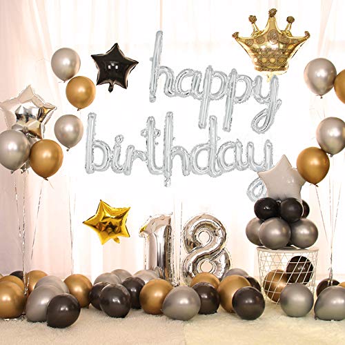 Beishida Silver Happy Birthday Balloon Banner 16 Inch Foil Mylar Birthday Letter Balloon Sign Hand Write Happy Birthday Balloons