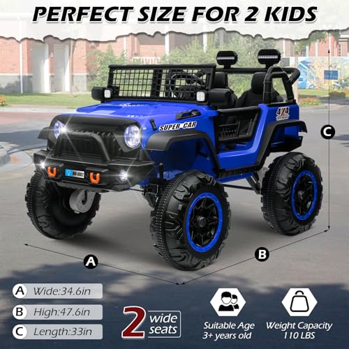 OTTARO 24V 4WD/2WD Switchable Ride on Cars, 2 Seater Kids Electric Vehicle Truck with 20 Inch Seater, 4x100W Motors, 4 Shock Abs