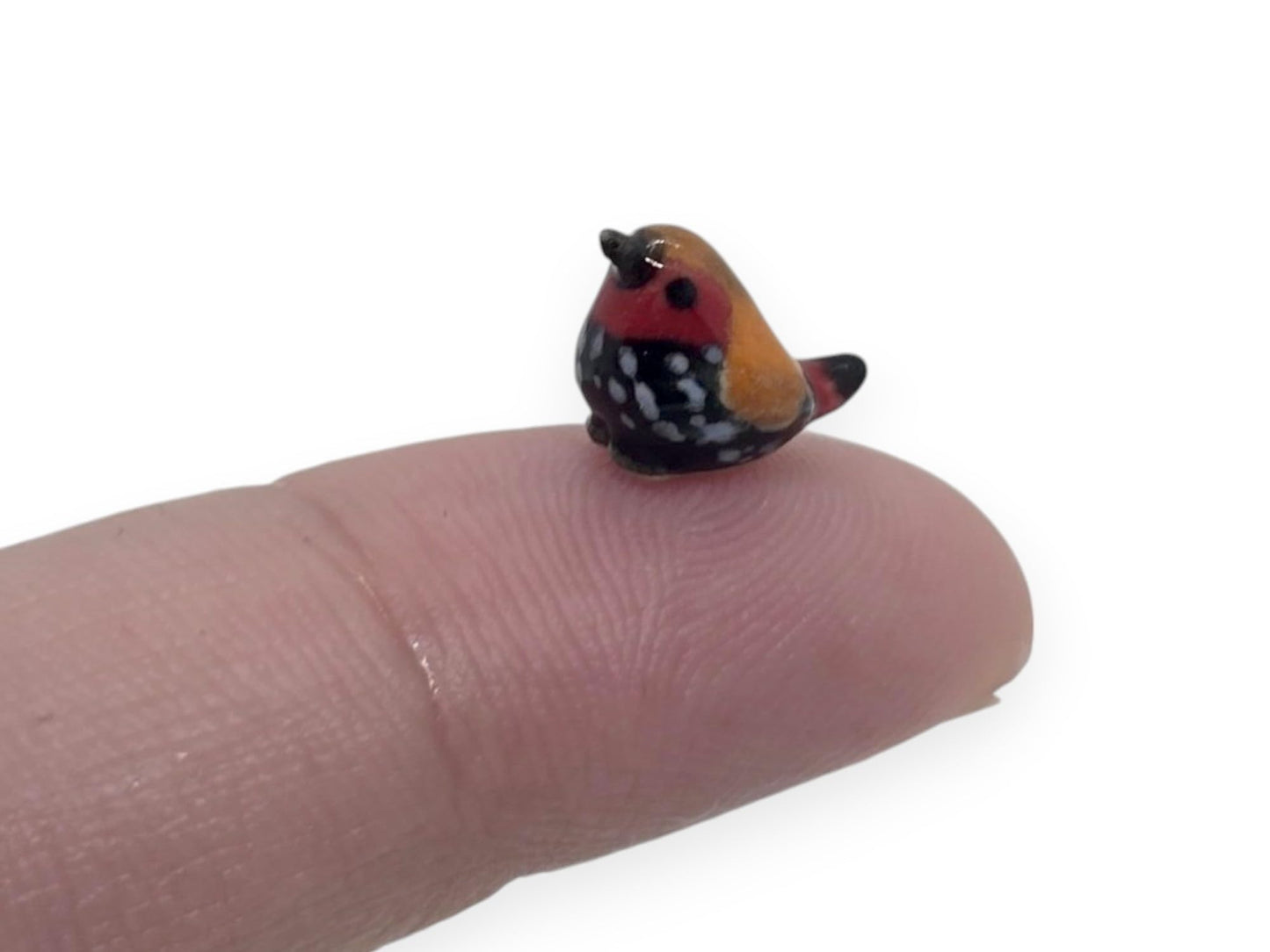Witnystore Tiny ? Inch Red Avadavat Strawberry Finch Bird Figurine - Miniature Hand Made Painted Ceramic Birds Aves Colorful Por