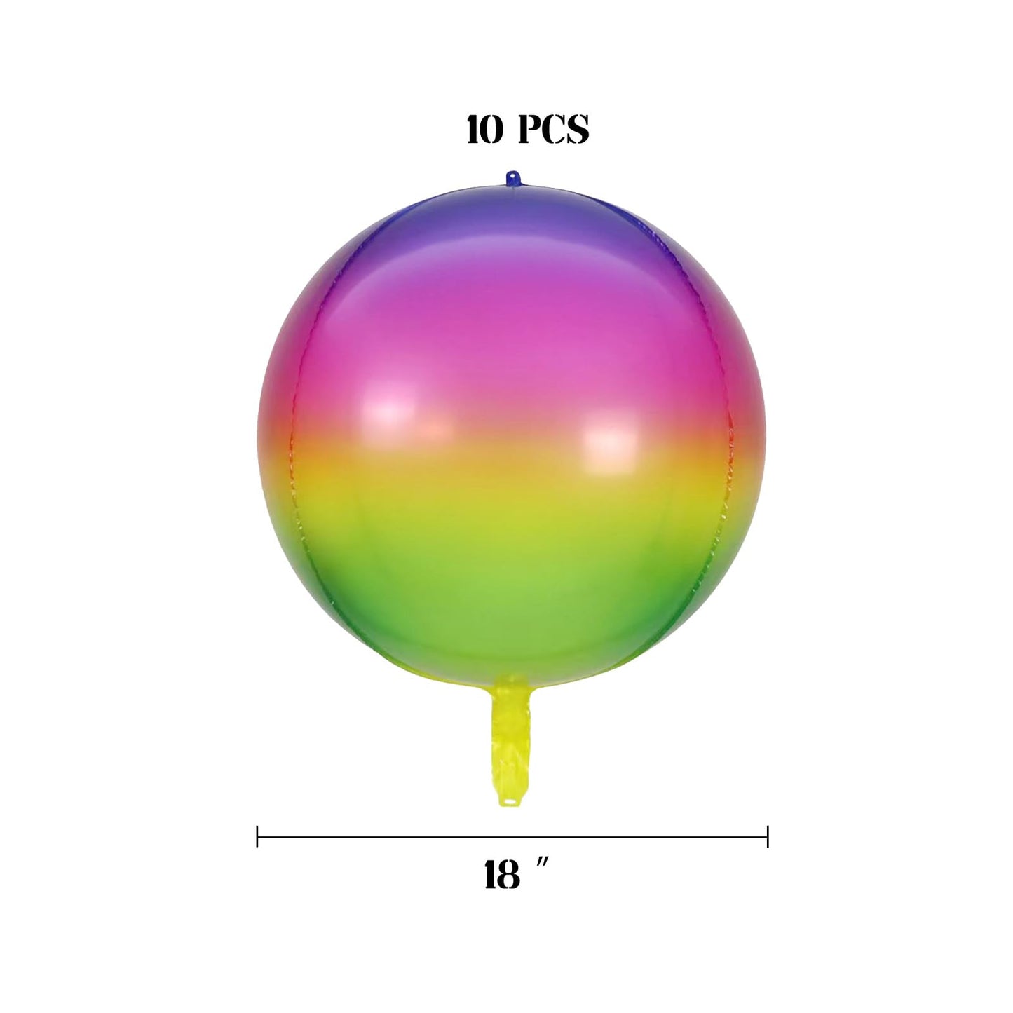 Rainbow Balloons, 10 Pcs 22 Inch 4D Gradient Mylar Foil Balloons Rainbow Party Decorations Round Sphere Foil Balloon, Great For