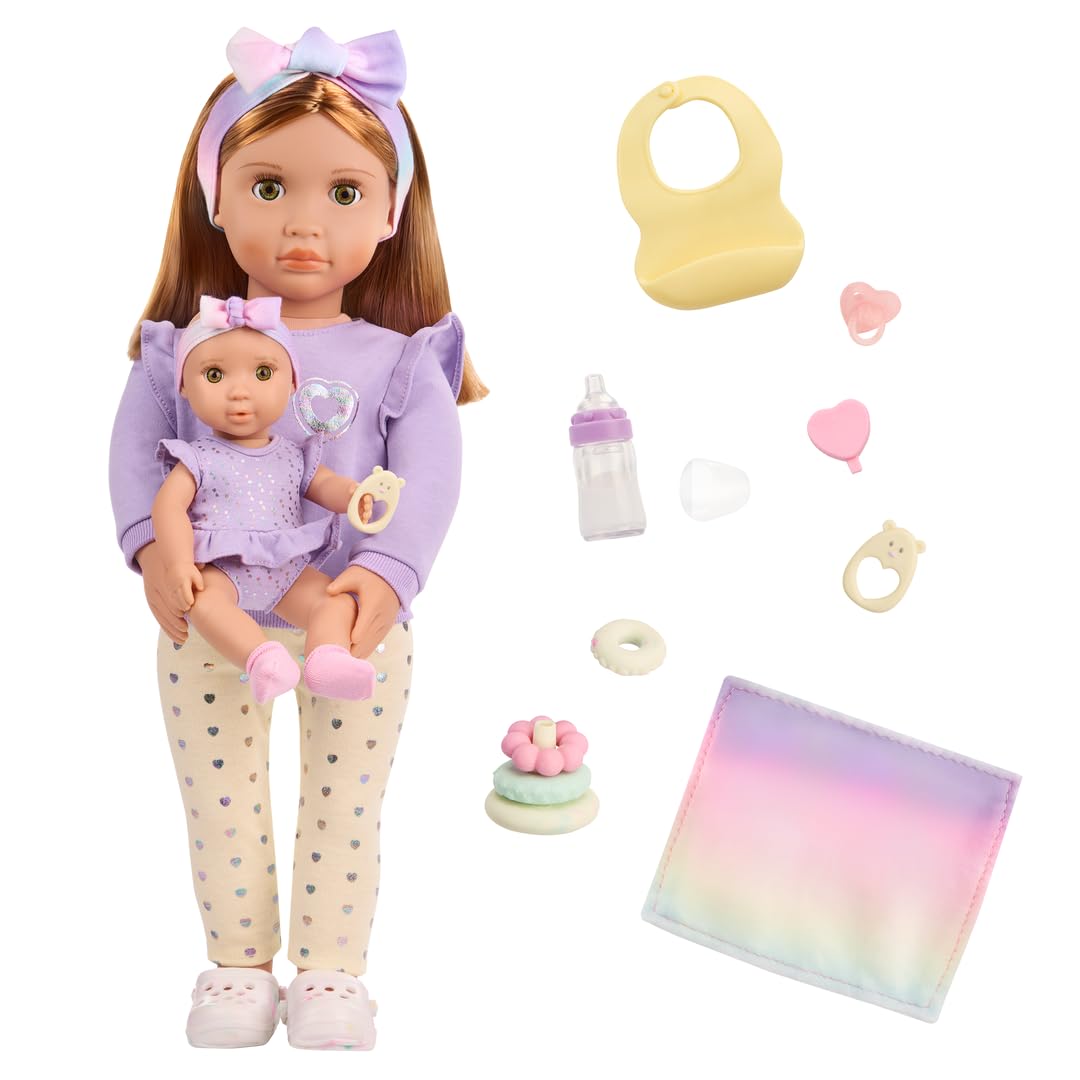 Our Generation  Tory & Riley  18 Inch Babysitter Doll Set  Small Doll with Care Accessories  Interactive Bottle, Bib, and To