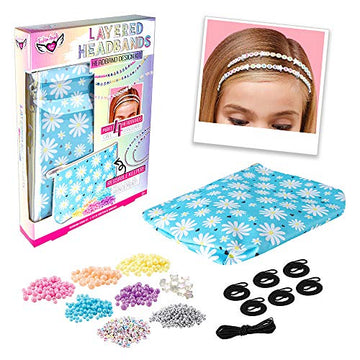 Fashion Angels Layered Headband Design Kit For Tweens And Kids To Make 4 Customized Beaded Headbands With Pastel Beads And Alphabet Beads That Includes Reusable Blue Daisy Cosmetic Bag, Ages 8 And Up