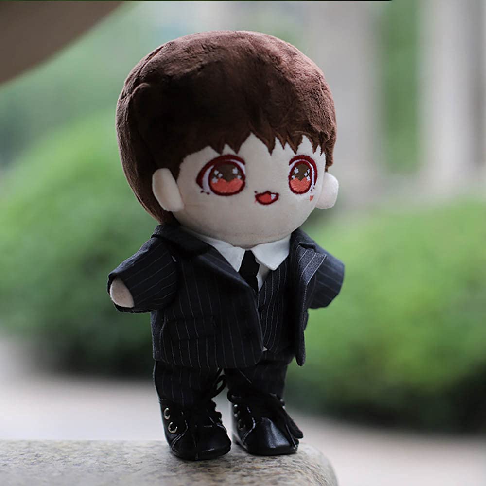 Niannyyhouse 6In/15Cm Plush Doll'S Clothes Suit Coat + Shirt + Vest + Tie + Pants 5-Piece Set Striped Suits (Black, 15Cm)