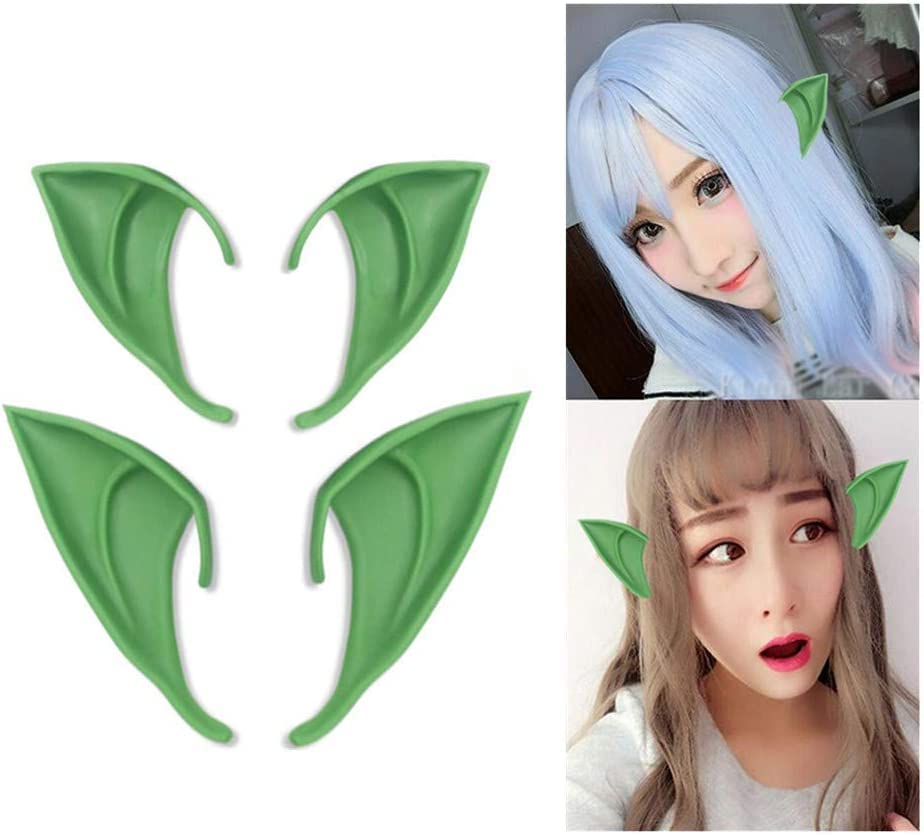 Aweilan Fairy Pixie Soft Elf Ears Cosplay Accessories Halloween Party Pointed Prosthetic Tips Ear (2 Pairs) (Green)