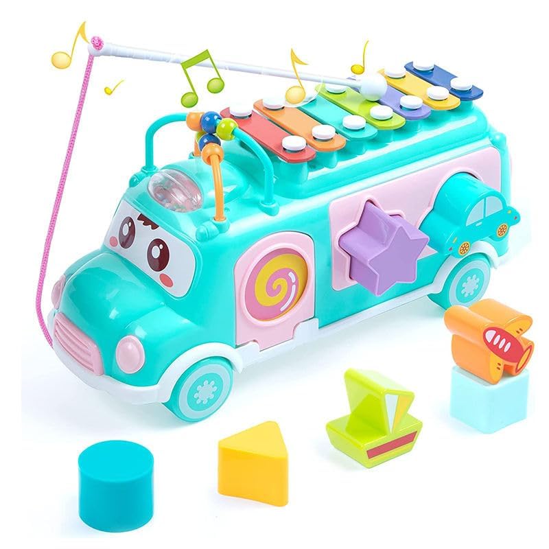 Activity Bus Musical Toy For Toddlers | School Bus Xylophone With Shape Sorter & Knocking Game | Educational Learning Toy For 1+