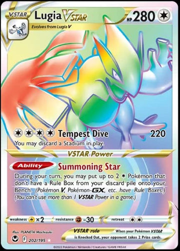 Pokemon Lugia Vstar 202/195 - Full Art Rainbow - Silver Tempest - Secret Rare - Colorless - Paper/Cardstock