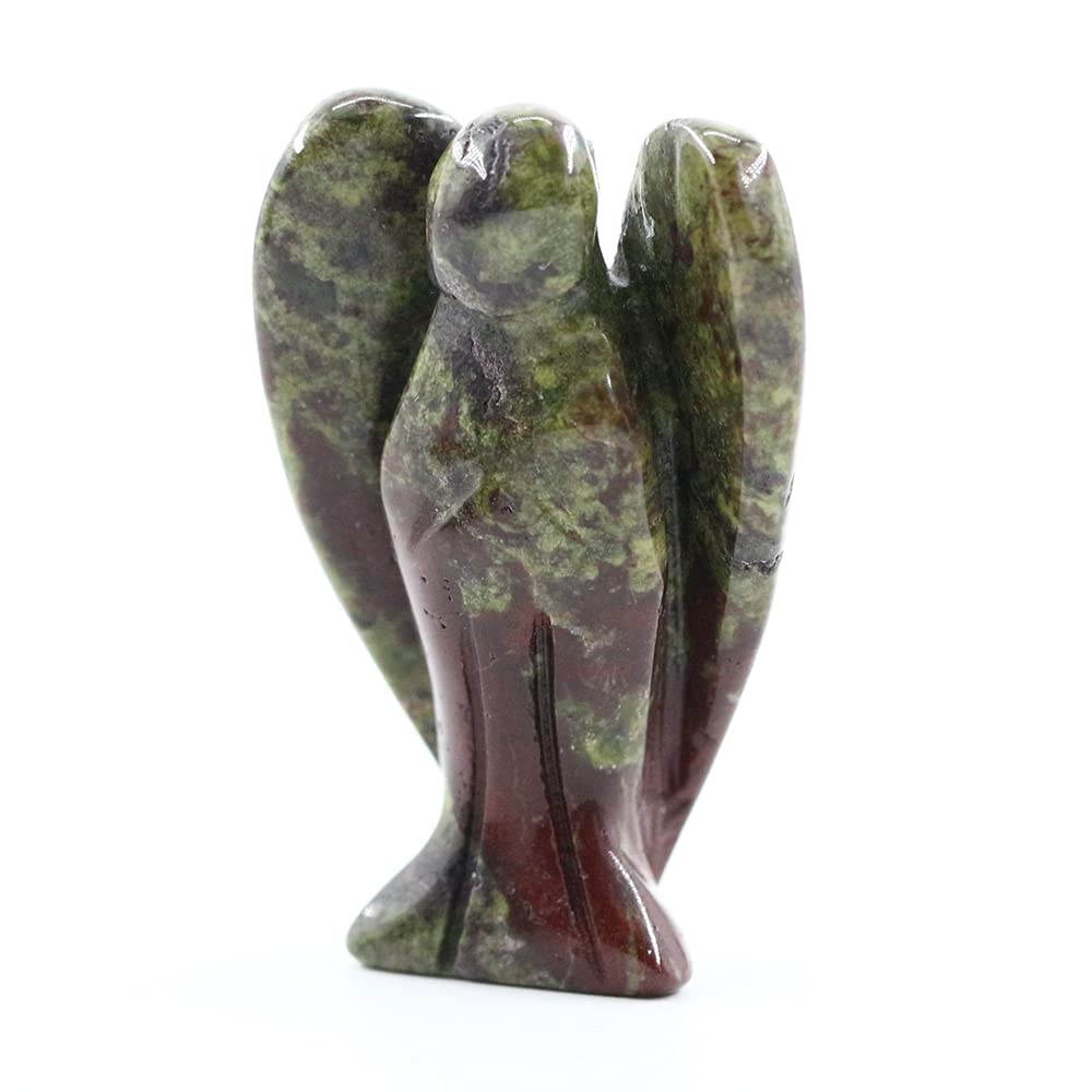Ouubuuy Dragon Bloodstone Crystal Angel Figurines Statues 4 pcs Natural Gemstone Carved Pocket Guardian Angel 1.5 inch for Heali