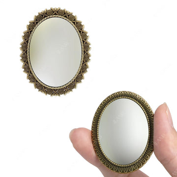 iLAND Dollhouse Mirrors, Miniatures Dollhouse Accessories on 1:12 Scale, Metal Framed Glass Mini Mirror w/Rose & Sunflower Patte