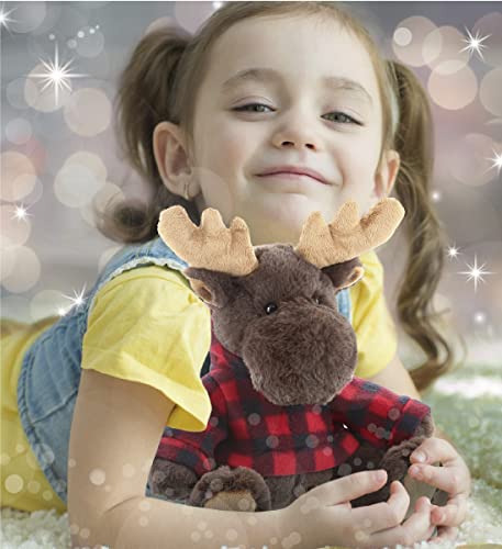 Dollibu Super Soft Moose Stuffed Animal With Plaid Red Hoodie Sweater - Cute Moose Plush Lumberjack Stuffed Toy With Plaid Jacke