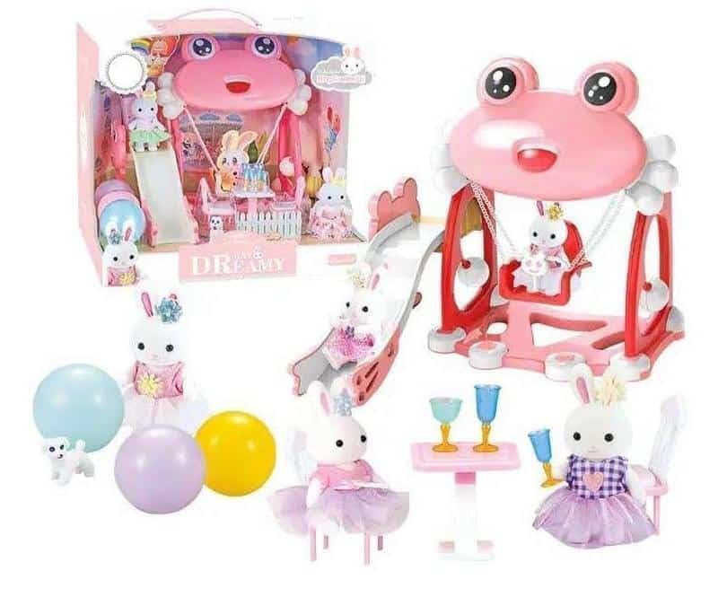 Dd World Candy Rabbit & Frog Playground Dollhouse  Adorable Animal Dolls Pretend Play Set For Early Learning & Imaginative Fun,