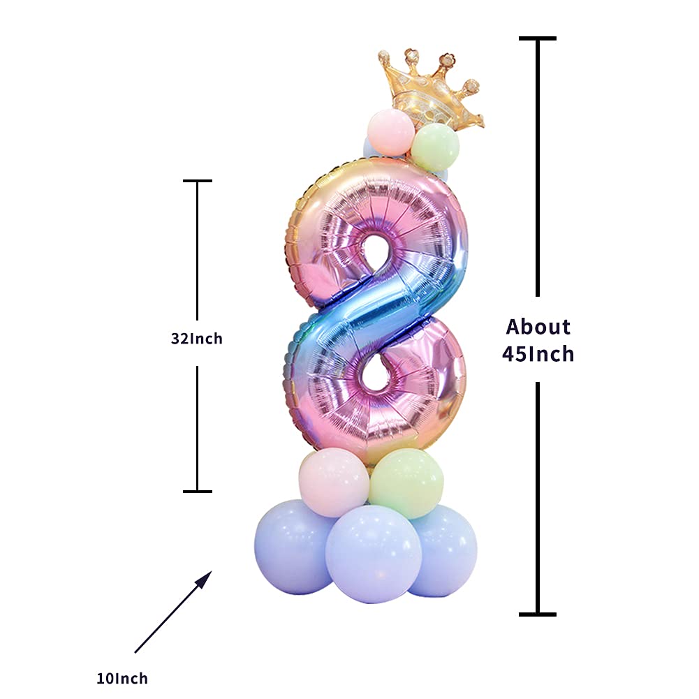 Duile 32''Large Size Rainbow Number 1 Balloon Set Children'S Birthday Party Aluminum Foil Balloon Set (8)