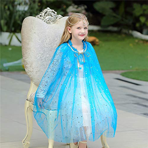Lovely Mermaid Girls Cape Cloak Princess Shining Halloween Christmas Dress Up Birthday (Blue)