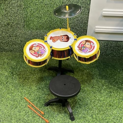 Aasa Musical Drum Sets For Kids With 3 Drums, 1 Stool And 1 Stand For Boys And Girls Age 1 To 5 Years Music Instrument For Kids 