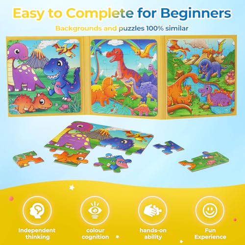 Nattork Magnetic Dinosaurs Puzzle Book for Toddlers 3-5 Girls Boys  Travel Puzzles Game for Kids Ages 3-6  Learning Magnet with Fun for 3 4 5 6 Years Old Children Boys Girls - Gift Idea for Birthdays
