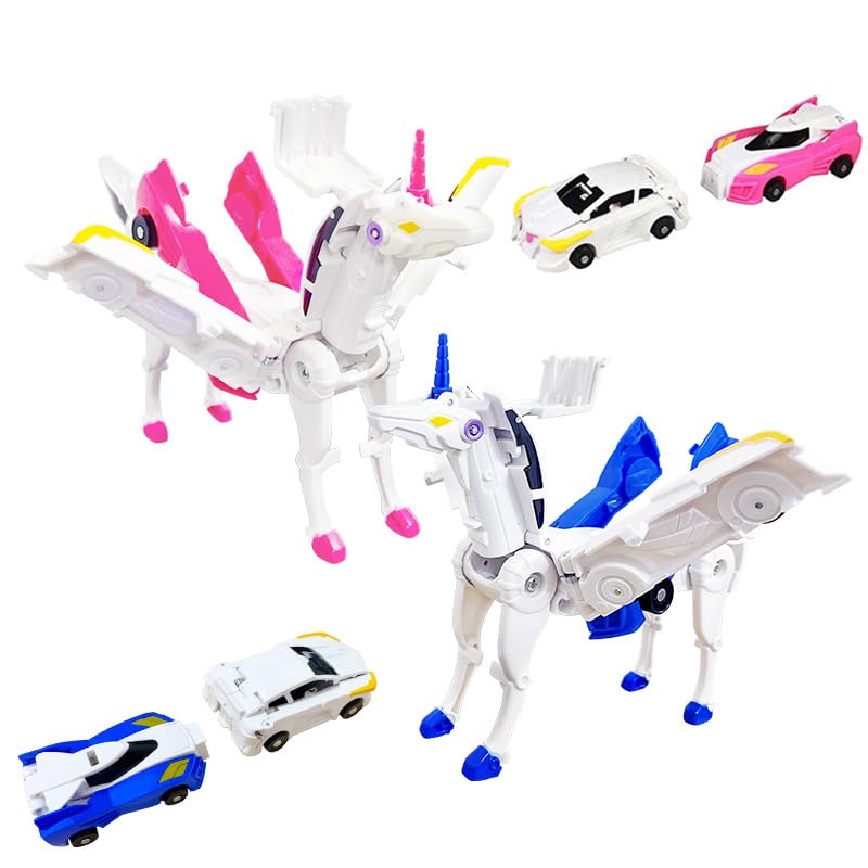 Transforming Car Robot Toys, Unicorn Racing Car Set, Boys and Girls, Automatic Deformation, Magnetic Connections, Educational, C
