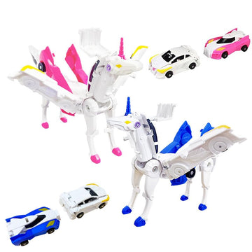 Transforming Car Robot Toys, Unicorn Racing Car Set, Boys and Girls, Automatic Deformation, Magnetic Connections, Educational, C