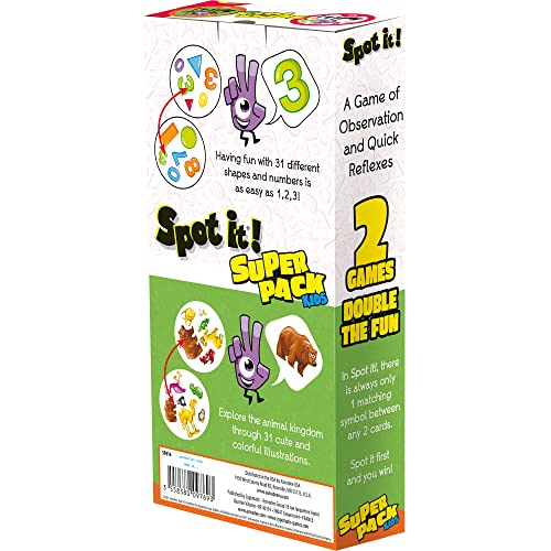 Asmodee Spot It! Super Pack Kids - 2 Fun Editions in 1 Bundle, Includes Asmodee Spot It! 123 & Animals Jr., Fun Kids Game for Fa