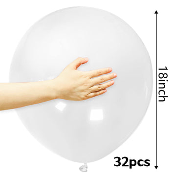 32Pcs Clear Big Balloons 18 Inch, Round Large Latex Party Balloons For Birthday Wedding Decorations. (Clear)