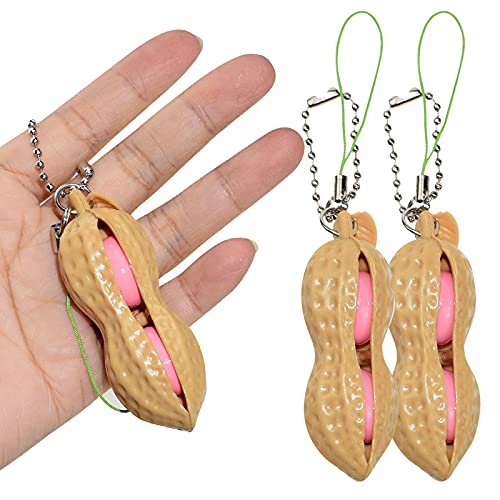 Ganjiang 6PCS Squeeze Bean Keychain Fidget Toys Pack for Both Children and mature-themed (3pcs Pea & 3pcs Peanut)