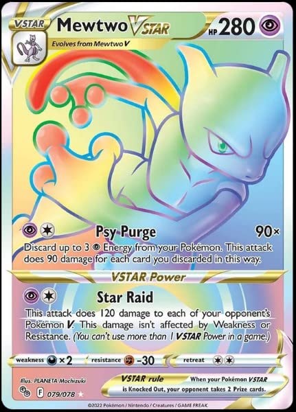 Pokemon Mewtwo Vstar 079/078 - Secret Rare Rainbow Card - Multicoloured - Collectible Trading Card