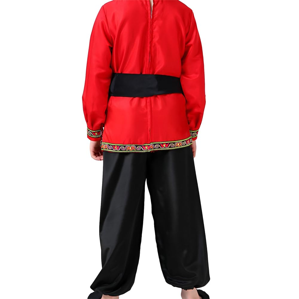 Boys 2 Piece Russian Dance Outfits Performance Costume Traditional Dancewear With Belt, Red, 180Cm