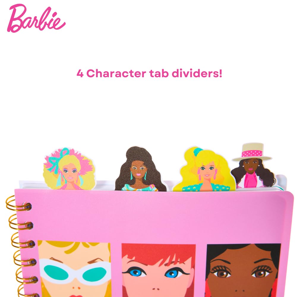 Innovative Designs Barbie Tab Journal Notebook for Kids, Spiral Bound, 96 Lined Pages, 8 x 7 inches, Pink