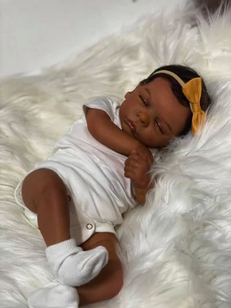 Tfjs Reborn Baby Dolls - Black Girl, 19 Inch Realistic Newborn, African American, Dark Skin Silicone