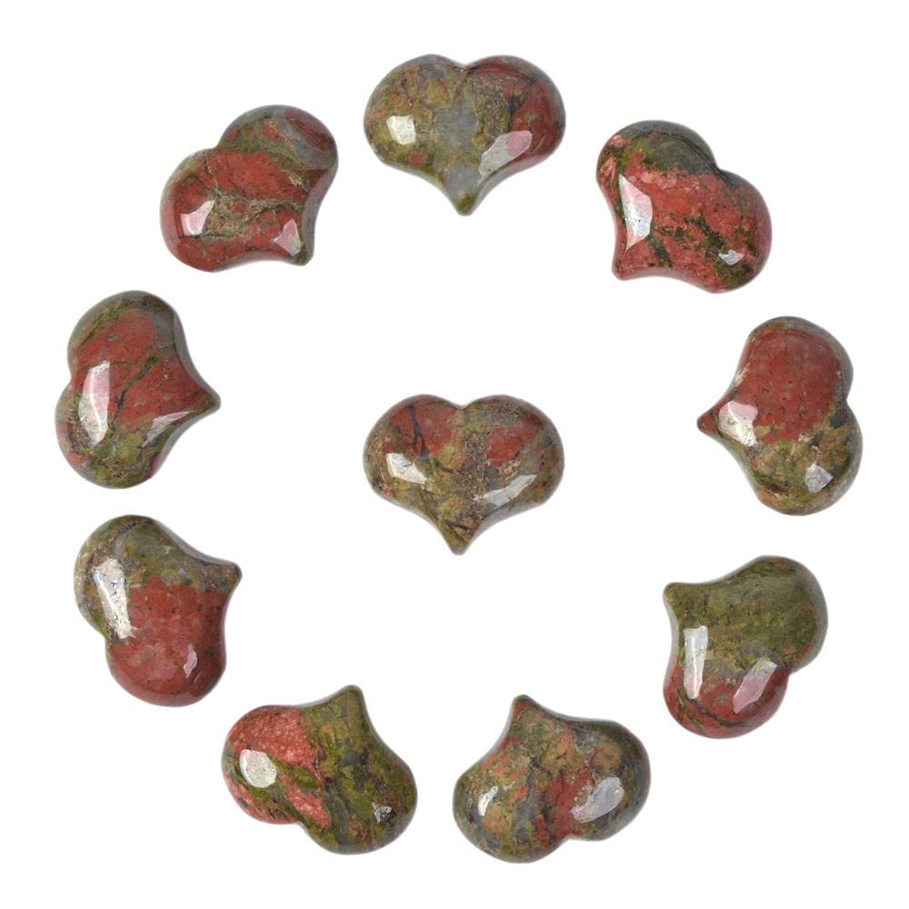 Justinstones Natural Unakite Gemstone Healing Crystal 1 Inch Mini Puffy Heart Pocket Stone Iron Gift Box (Pack Of 10)