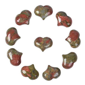 Justinstones Natural Unakite Gemstone Healing Crystal 1 Inch Mini Puffy Heart Pocket Stone Iron Gift Box (Pack Of 10)