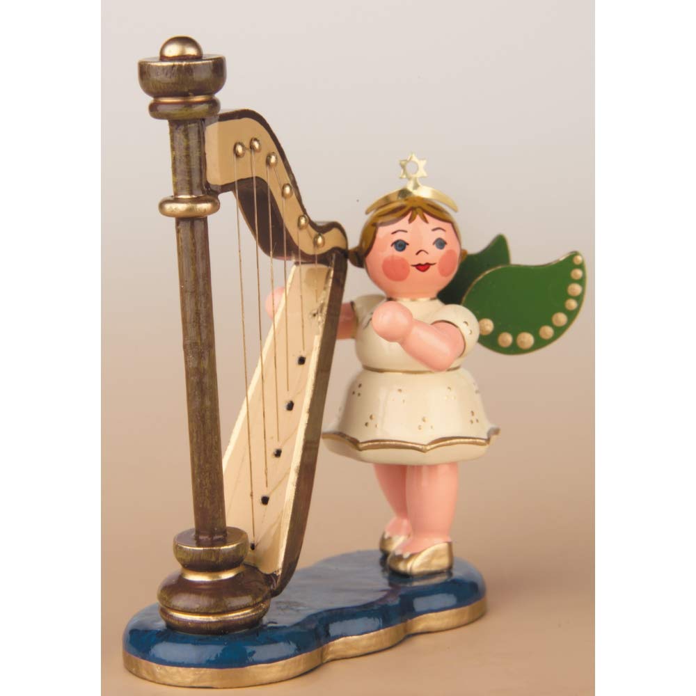 German Christmas Angel With Harp - 6,5Cm / 2,5Inch - Hubrig Volkskunst