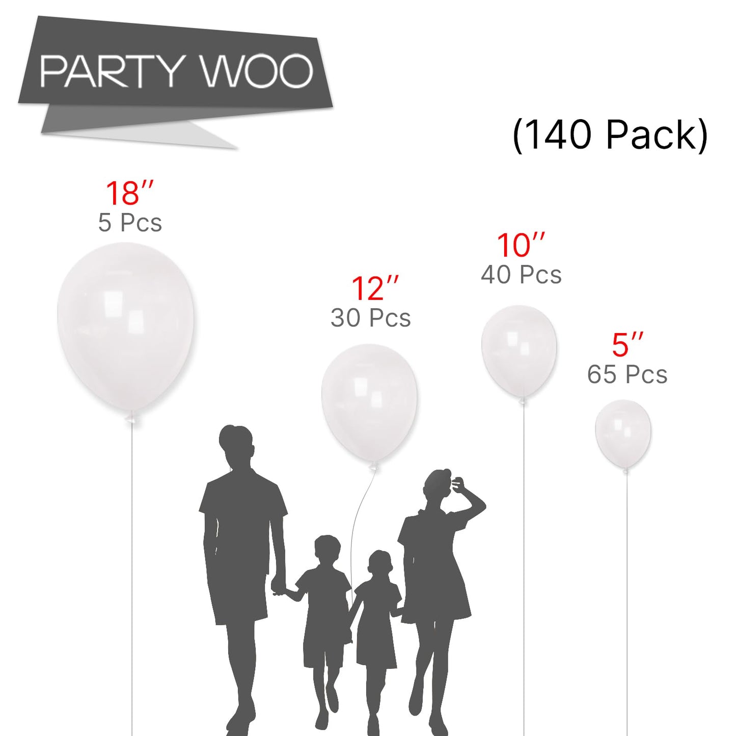 PartyWoo Clear Balloons - 140 pcs Pack of 18" 12" 10" 5" Rubber Transparent Balloons for Birthday Party Decorations, Clear-Y2