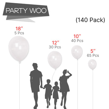 PartyWoo Clear Balloons - 140 pcs Pack of 18" 12" 10" 5" Rubber Transparent Balloons for Birthday Party Decorations, Clear-Y2
