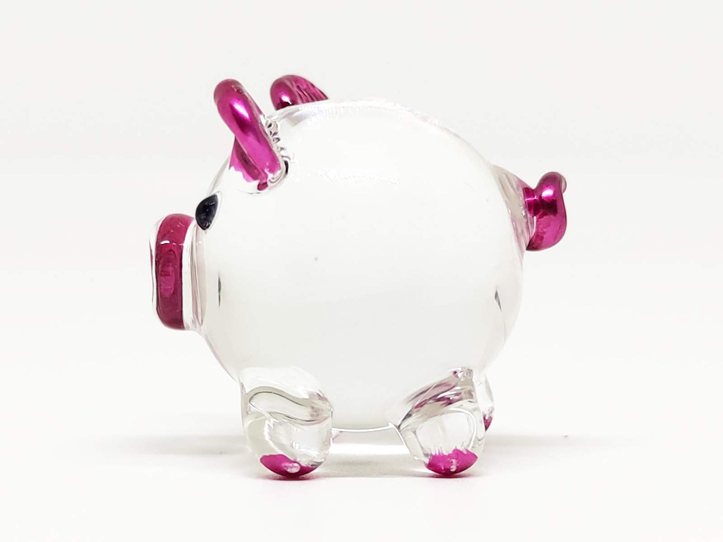 Sansukjai Pig Miniature Figurines Animals Hand Painted Blown Glass Art Collectible Gift Decorate, V1 (Clear Pink Pearl)