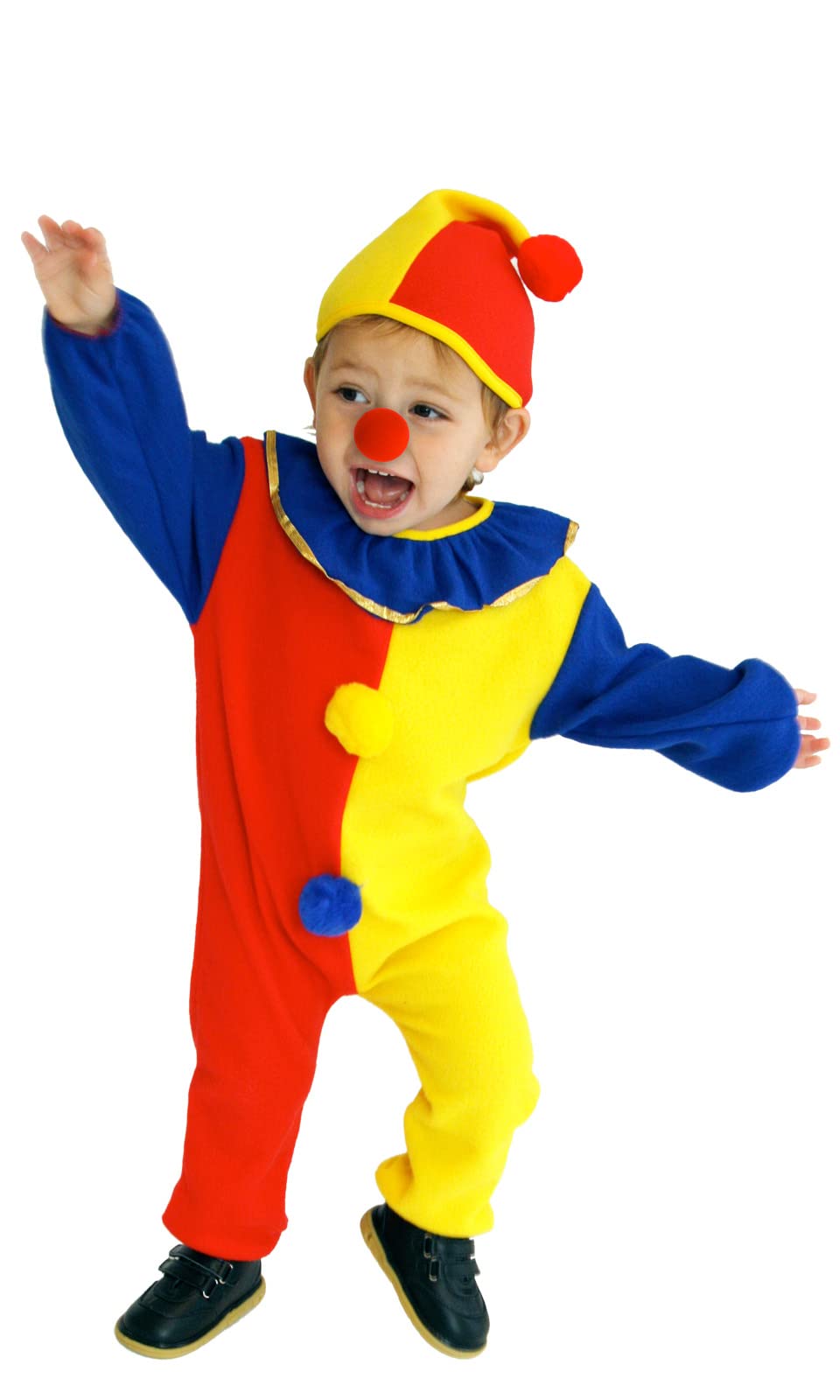 Jsiicennf Halloween Costume Kids Child'S Clown Costumes Jumpsuits Kids Dress Up With Clown Nose, Clown Hat (Small)